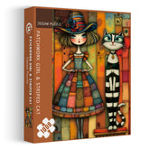 Patchwork-Puzzle mit Mädchen und gestreifter Katze, 1000 Teile