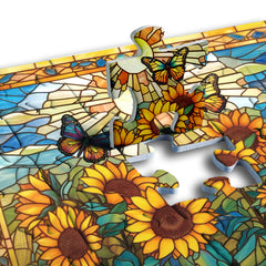 Stained Glass Sunflower Jigsaw Puzzle 1000 Pieces