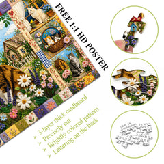Quilted Cat Garden Jigsaw Puzzle 1000 Pieces