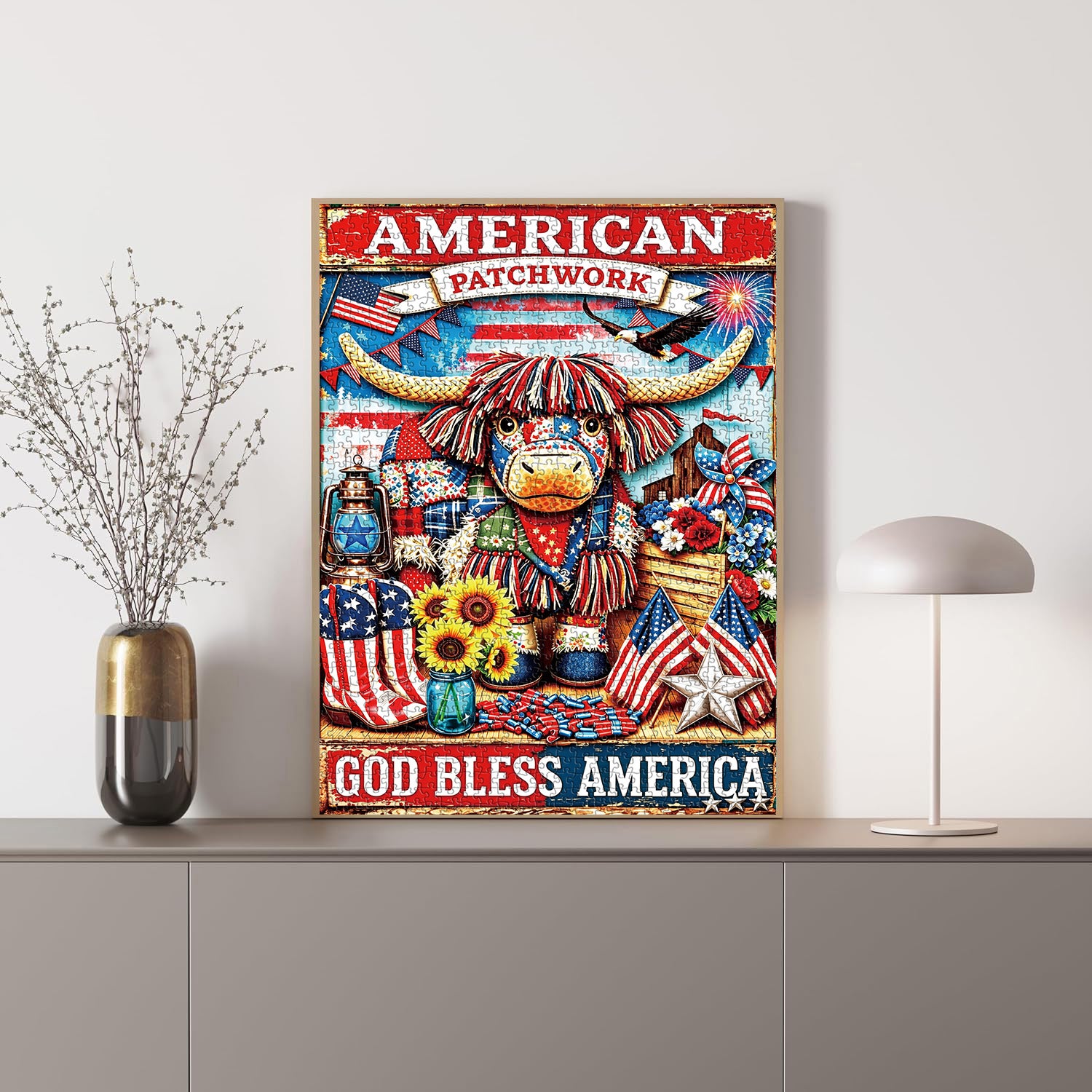 American Patchwork Bull Jigsaw Puzzle 1000 Pieces