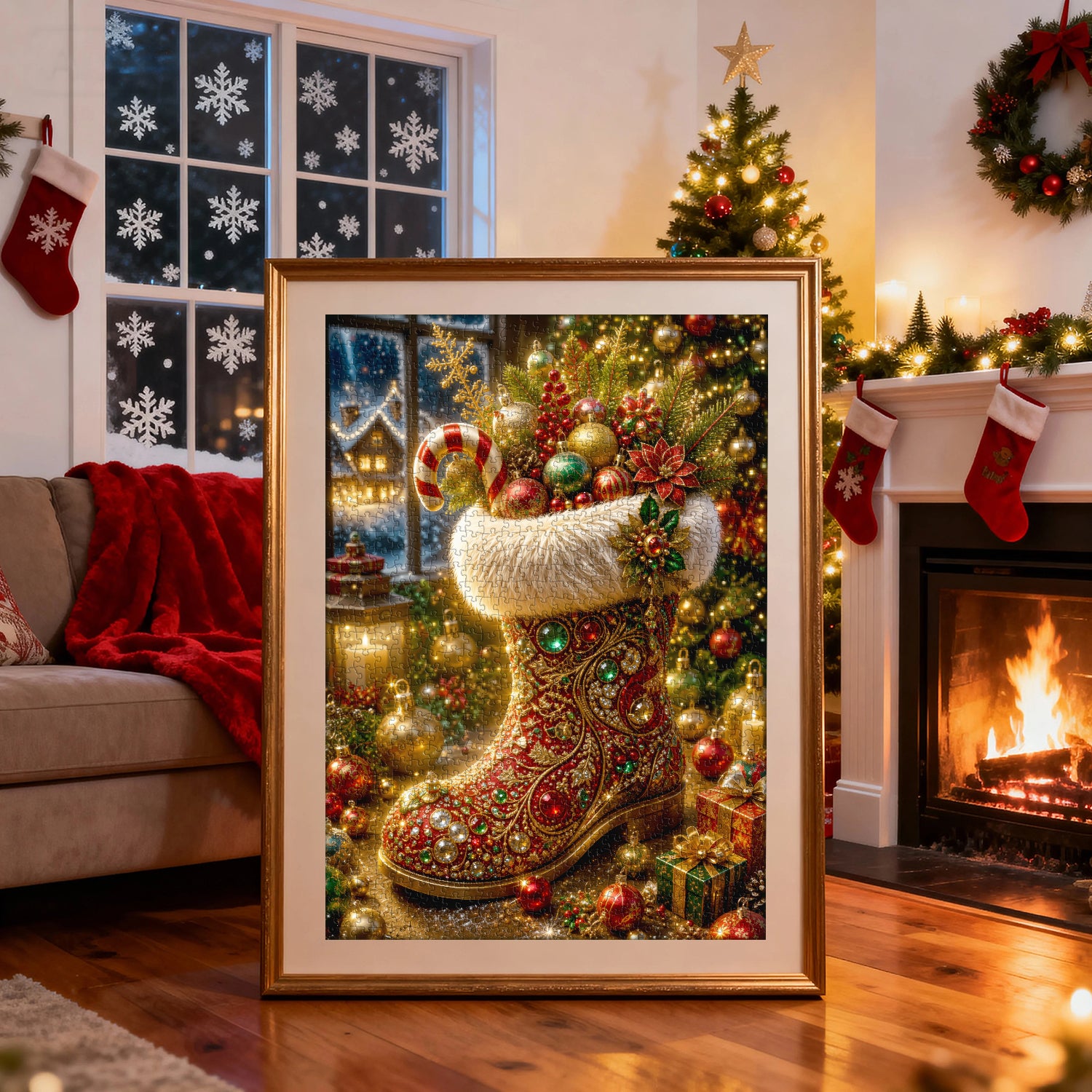 Festliches Weihnachtsmann-Stiefel-Puzzle, 1000 Teile