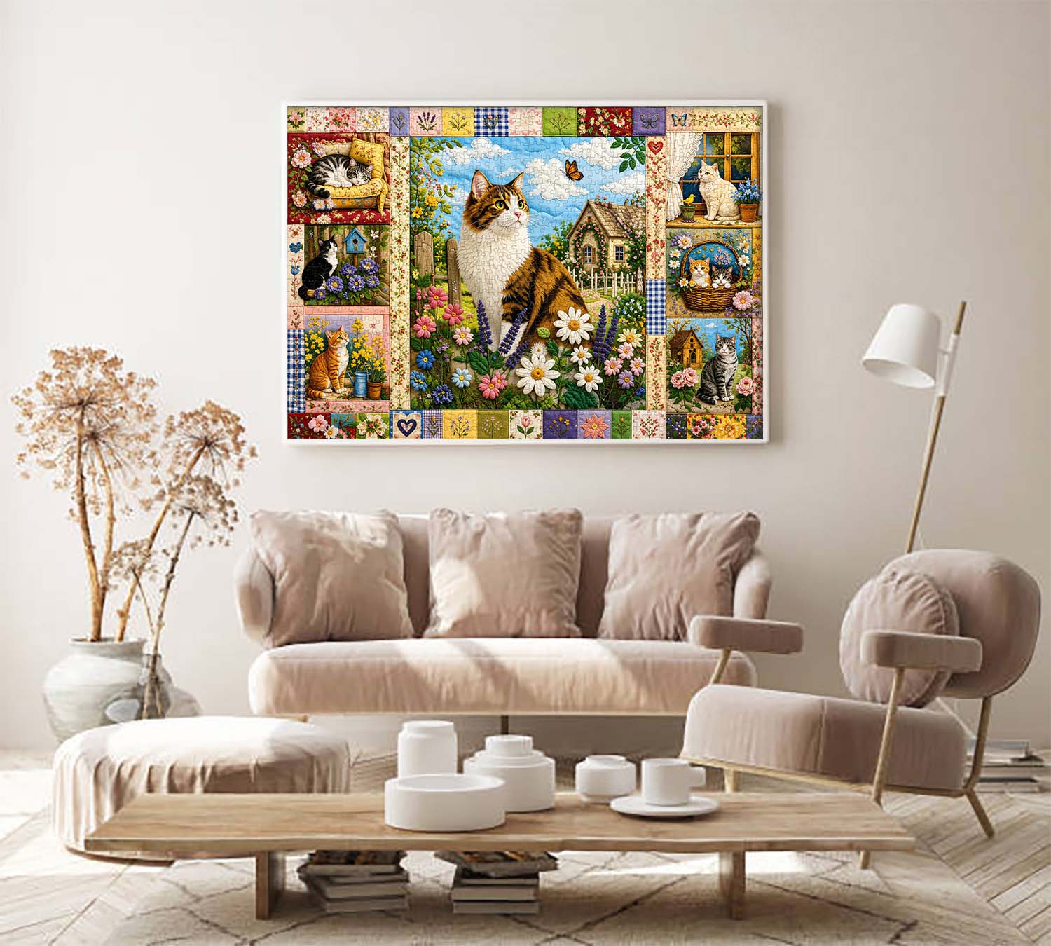 Quilted Cat Garden Jigsaw Puzzle 1000 Pieces