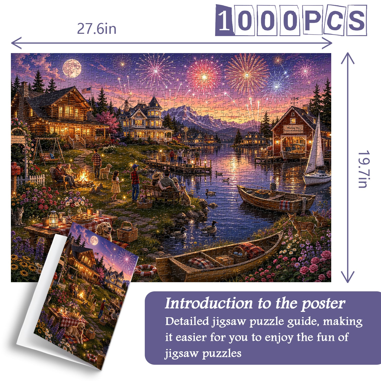 Lakeside Firework Glow Jigsaw Puzzle 1000 Pieces
