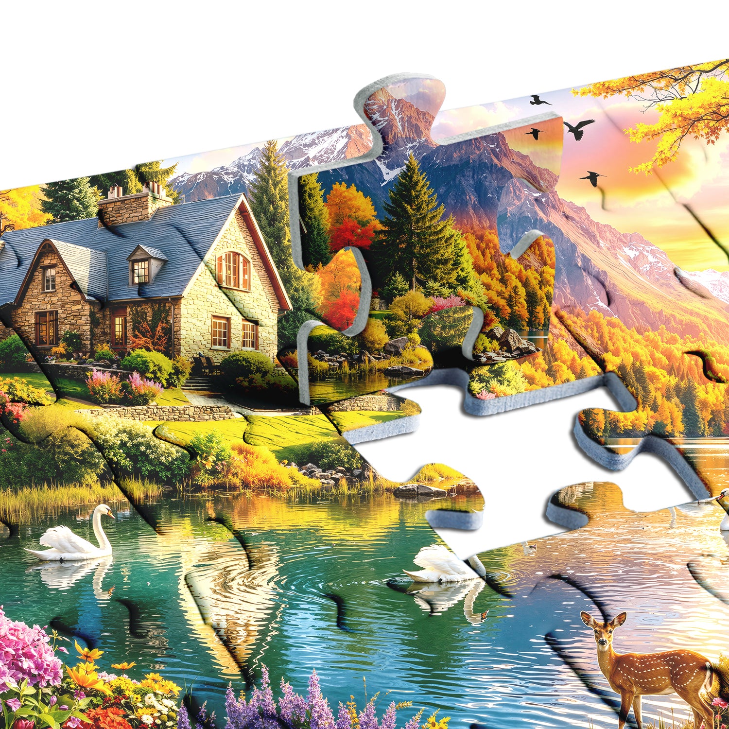 Mountain Lake Cottage Jigsaw Puzzle 1000 Pieces