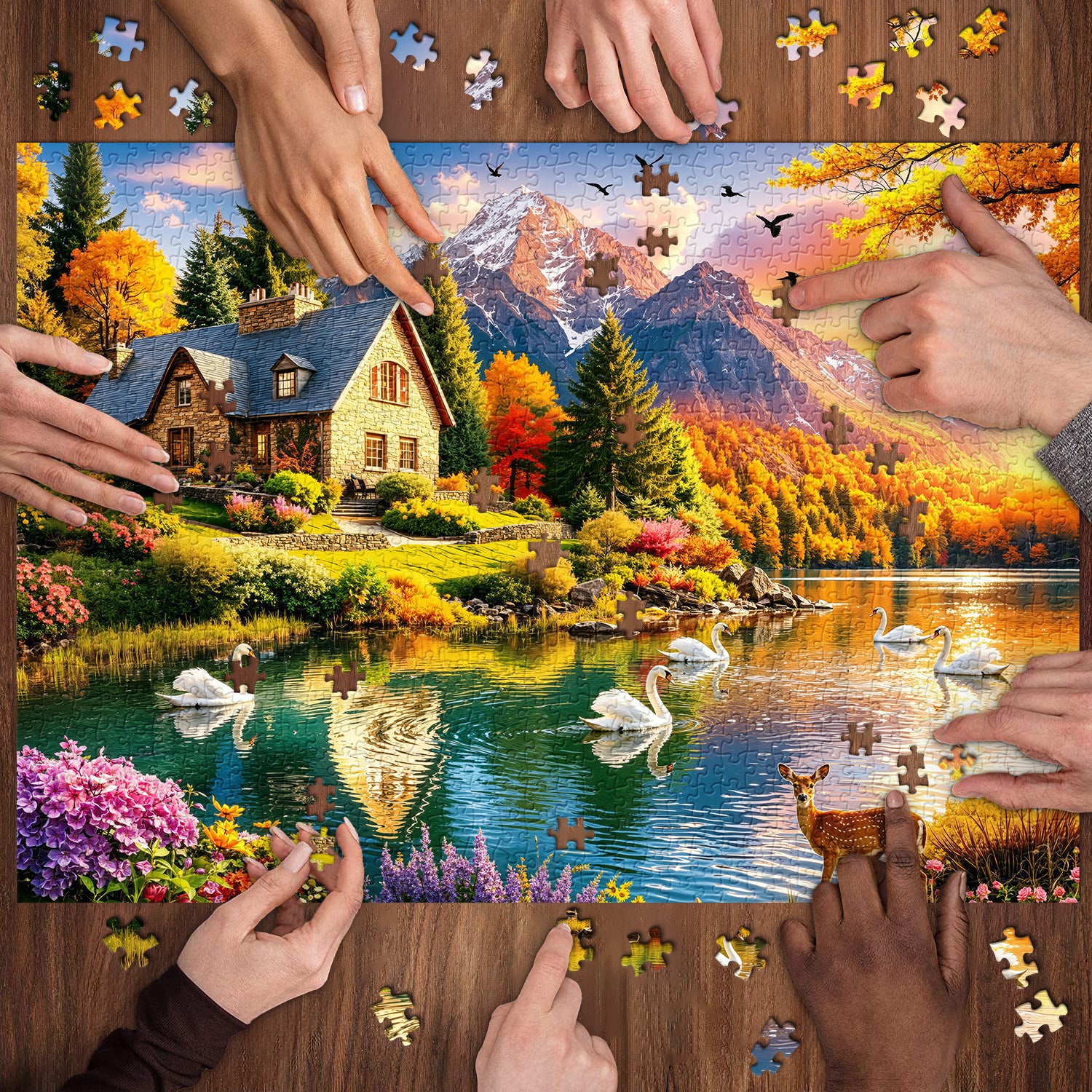 Mountain Lake Cottage Jigsaw Puzzle 1000 Pieces