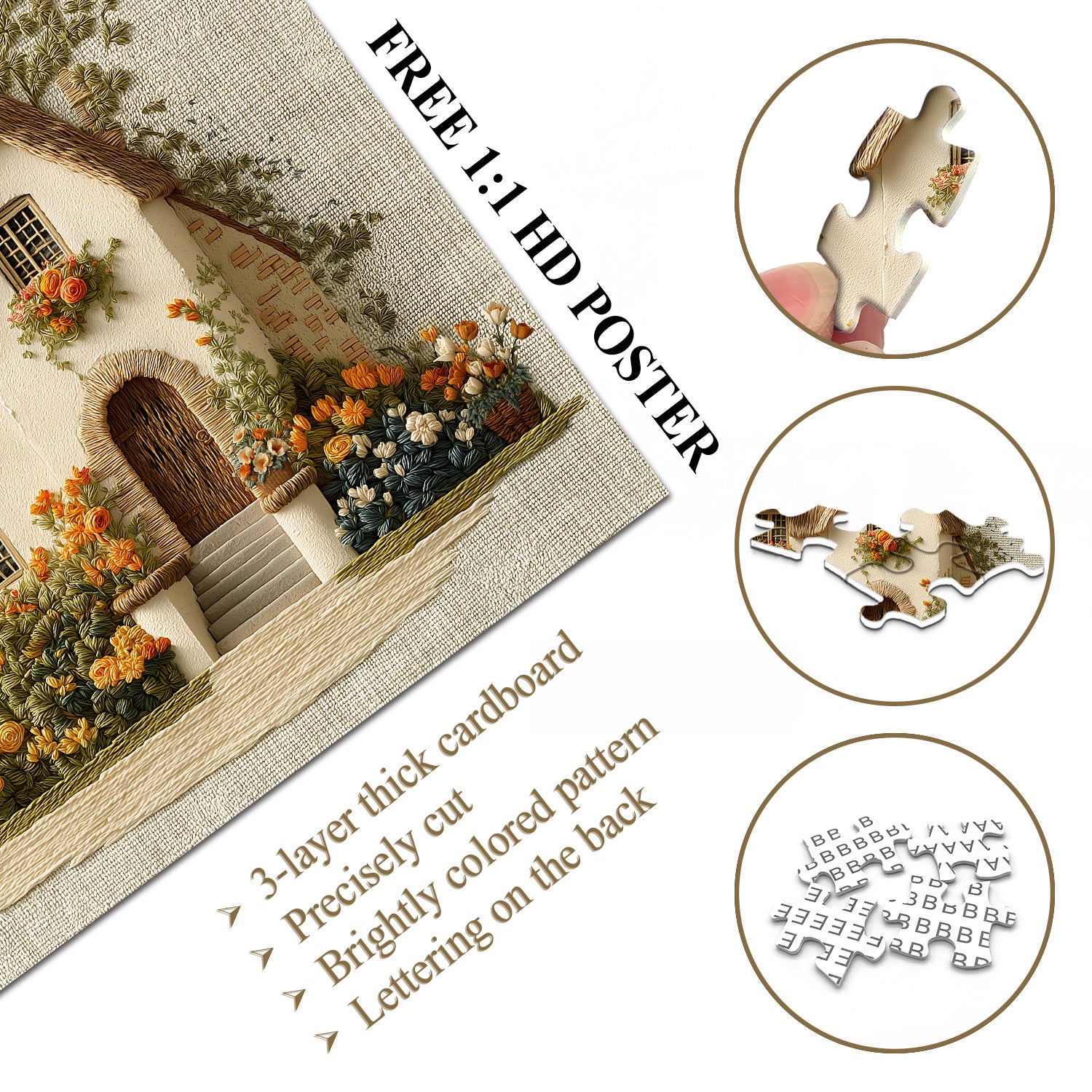 Embroidered Garden Cottage Jigsaw Puzzle 1000 Pieces