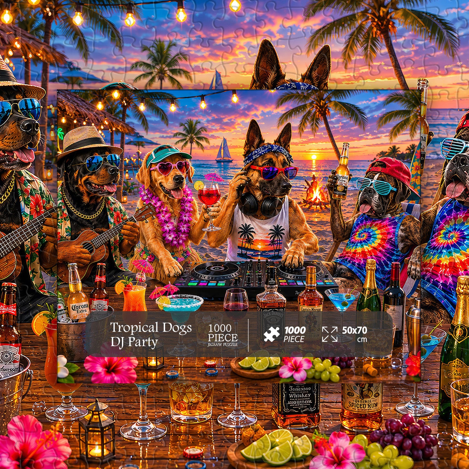 Tropische Hunde DJ Party Puzzle 1000 Teile