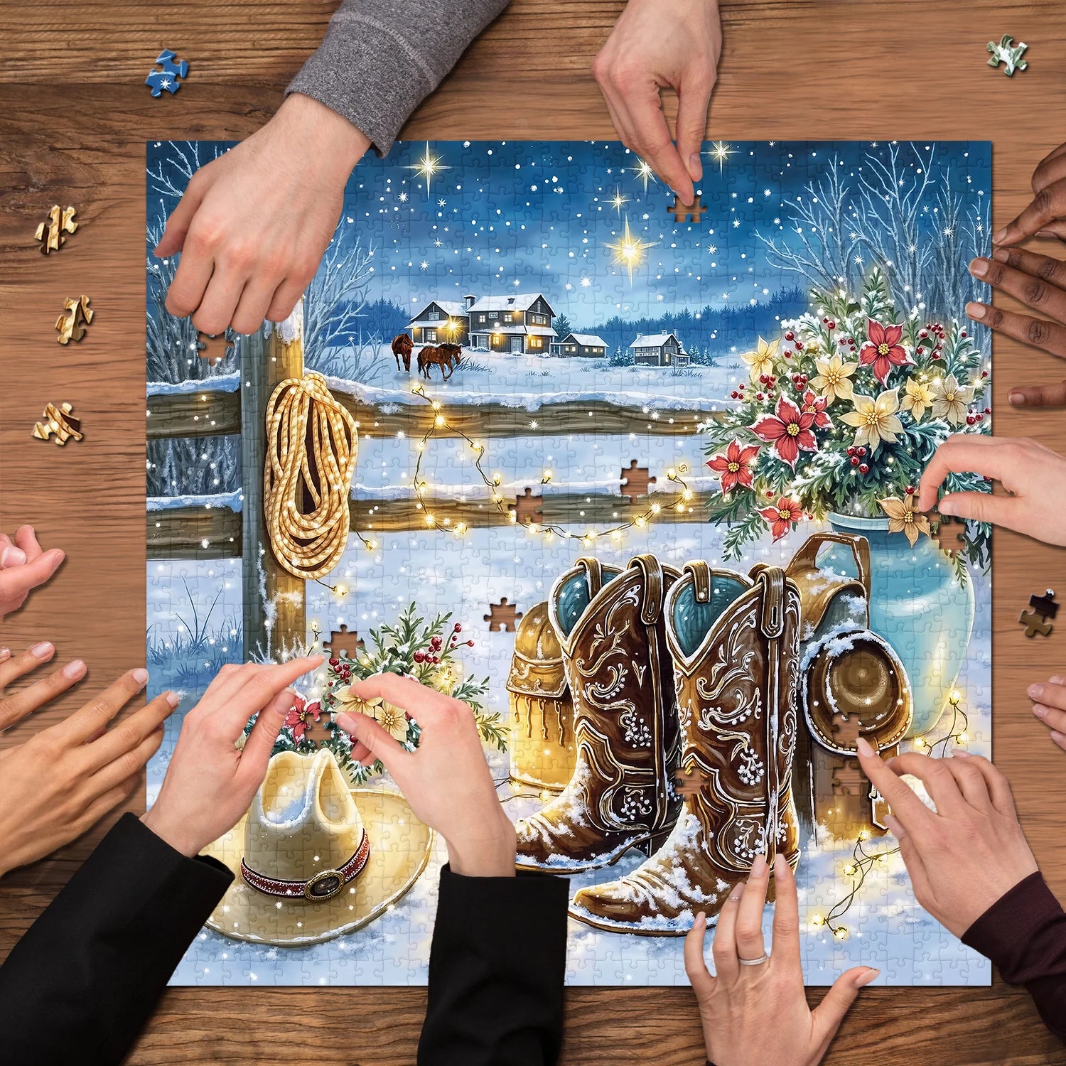 Snowy Night Ranch Puzzle 1000 Teile