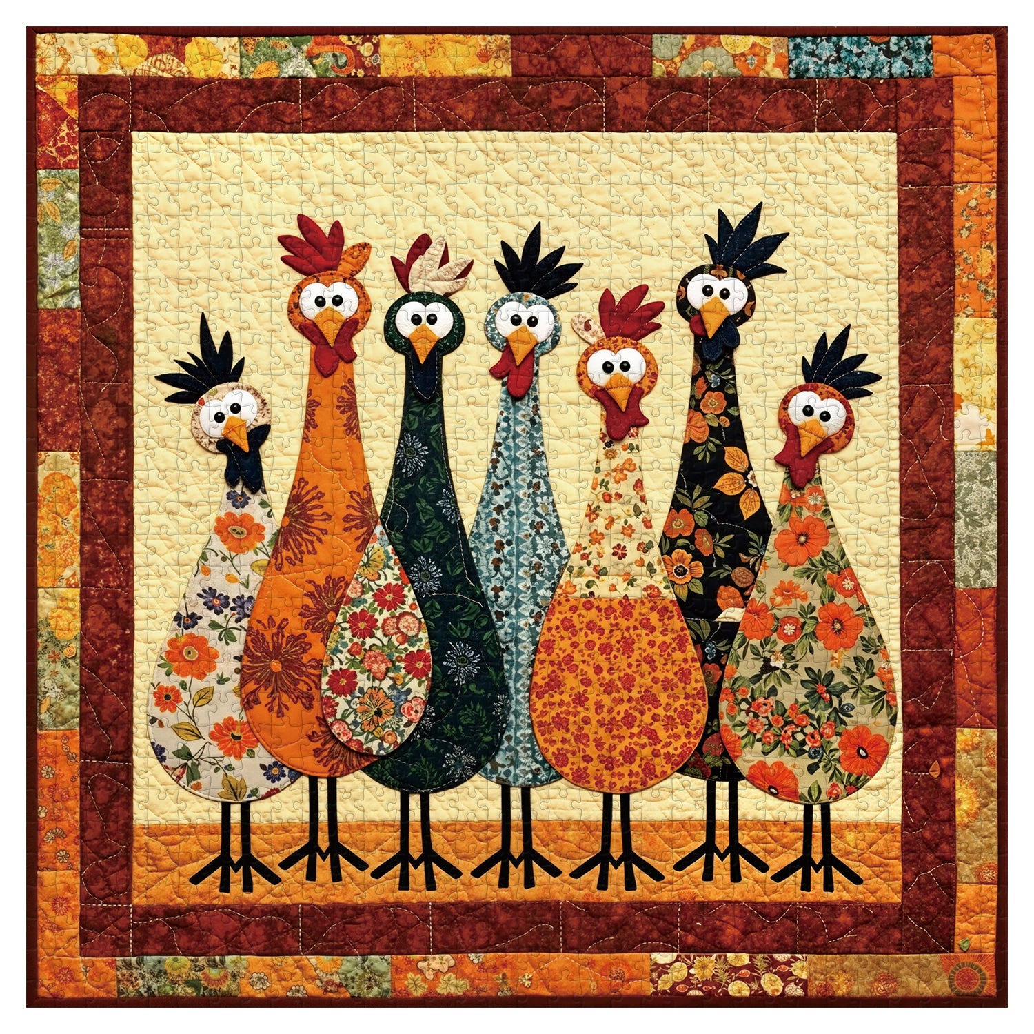 Fabric Chickens Jigsaw Puzzle 1000 Pieces