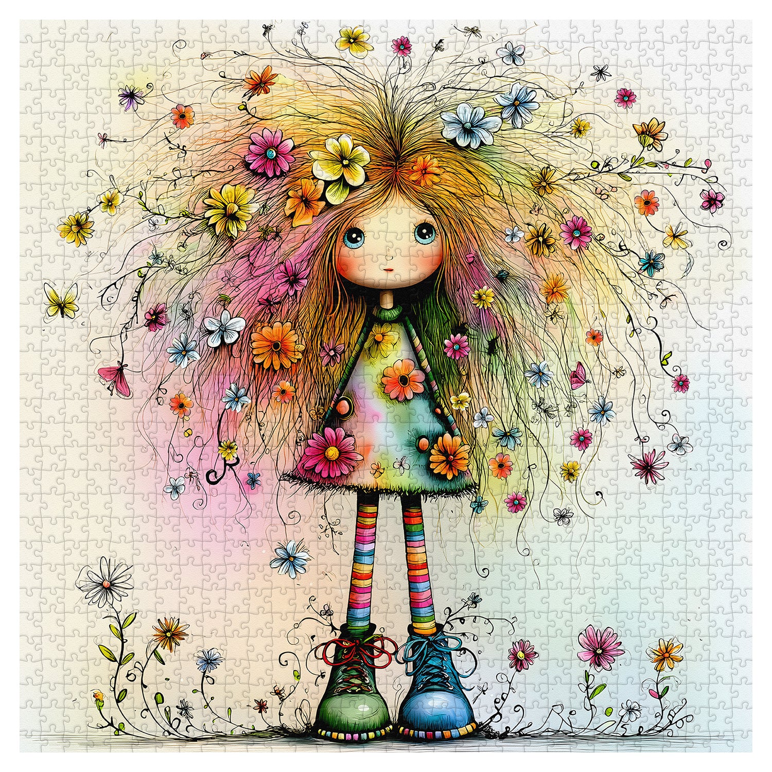 Blumenhaarpuppen-Puzzle 1000 Teile