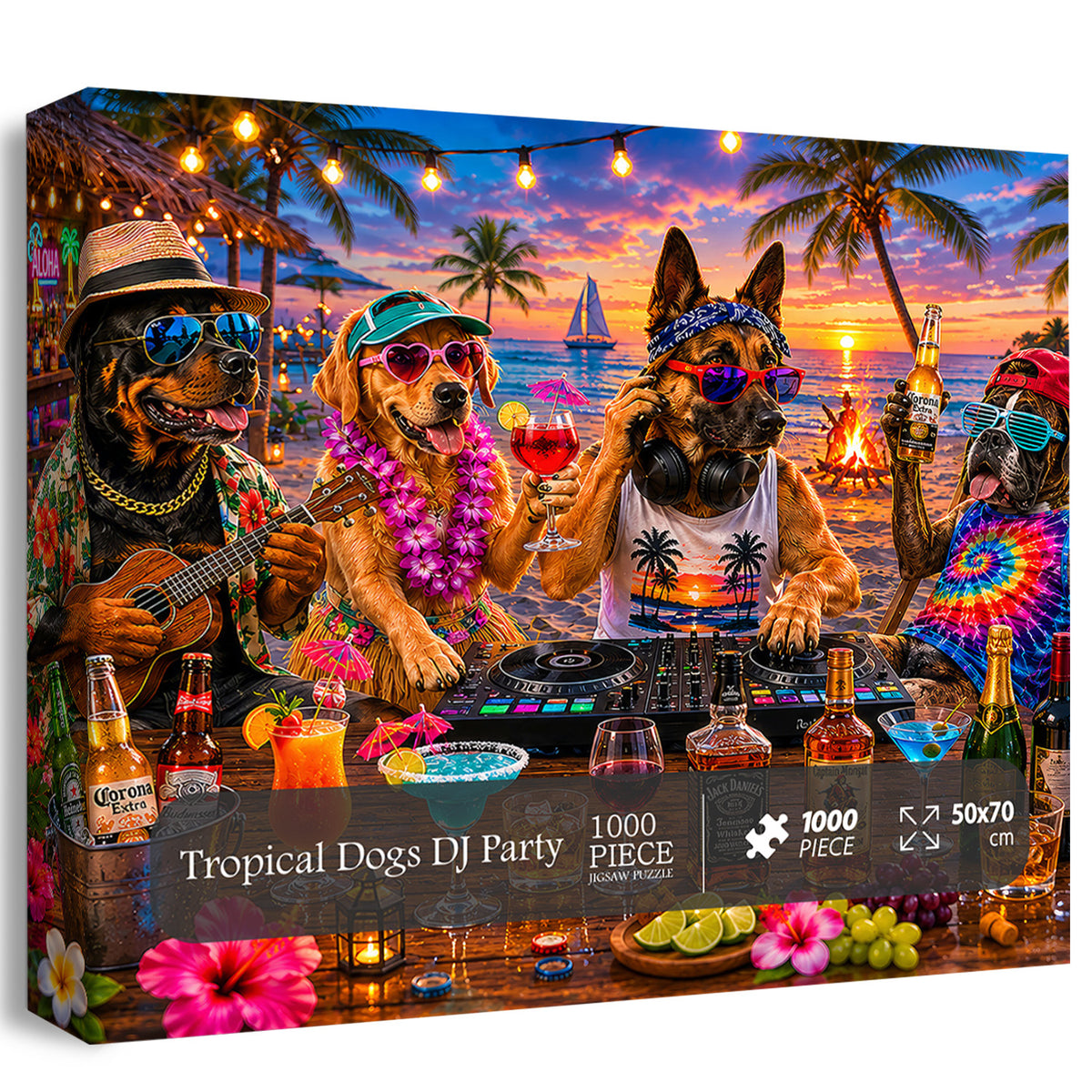 Tropische Hunde DJ Party Puzzle 1000 Teile