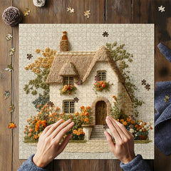 Embroidered Garden Cottage Jigsaw Puzzle 1000 Pieces