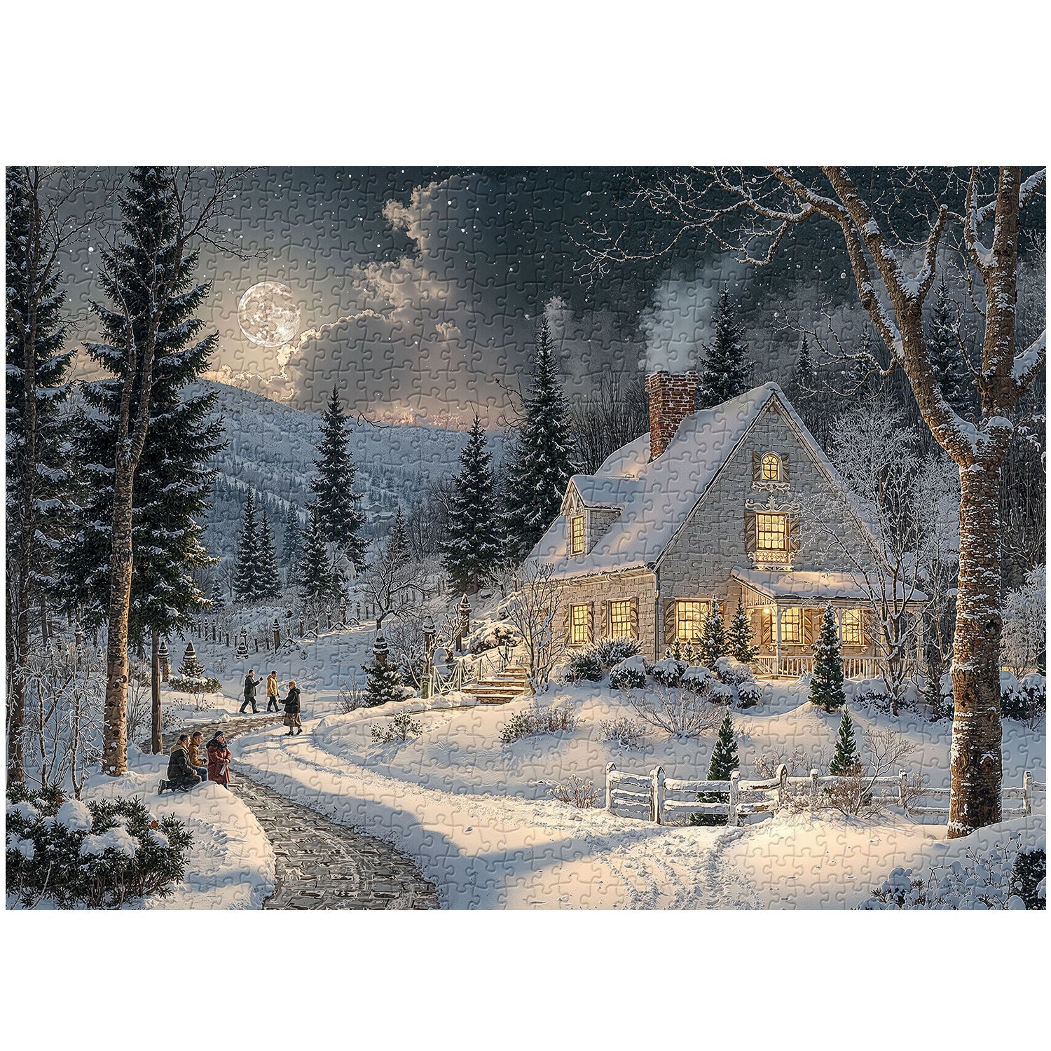 Moonlit Snowy Night Jigsaw Puzzle 1000 Pieces