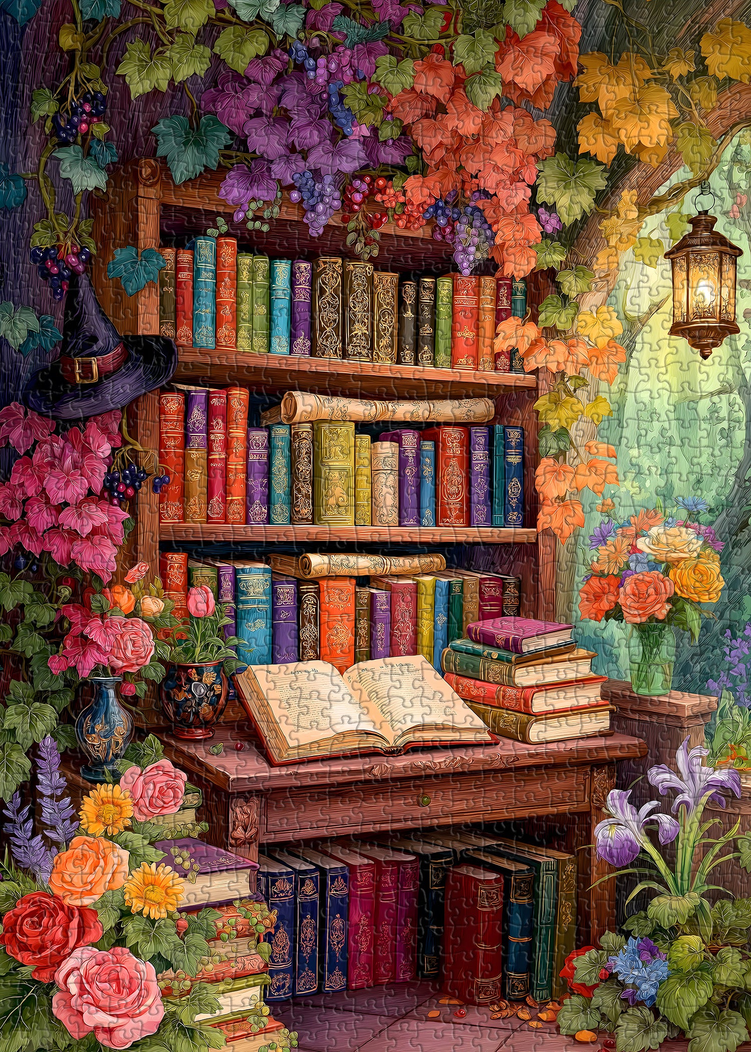 Blumen-Bücherregal-Puzzle 1000 Teile