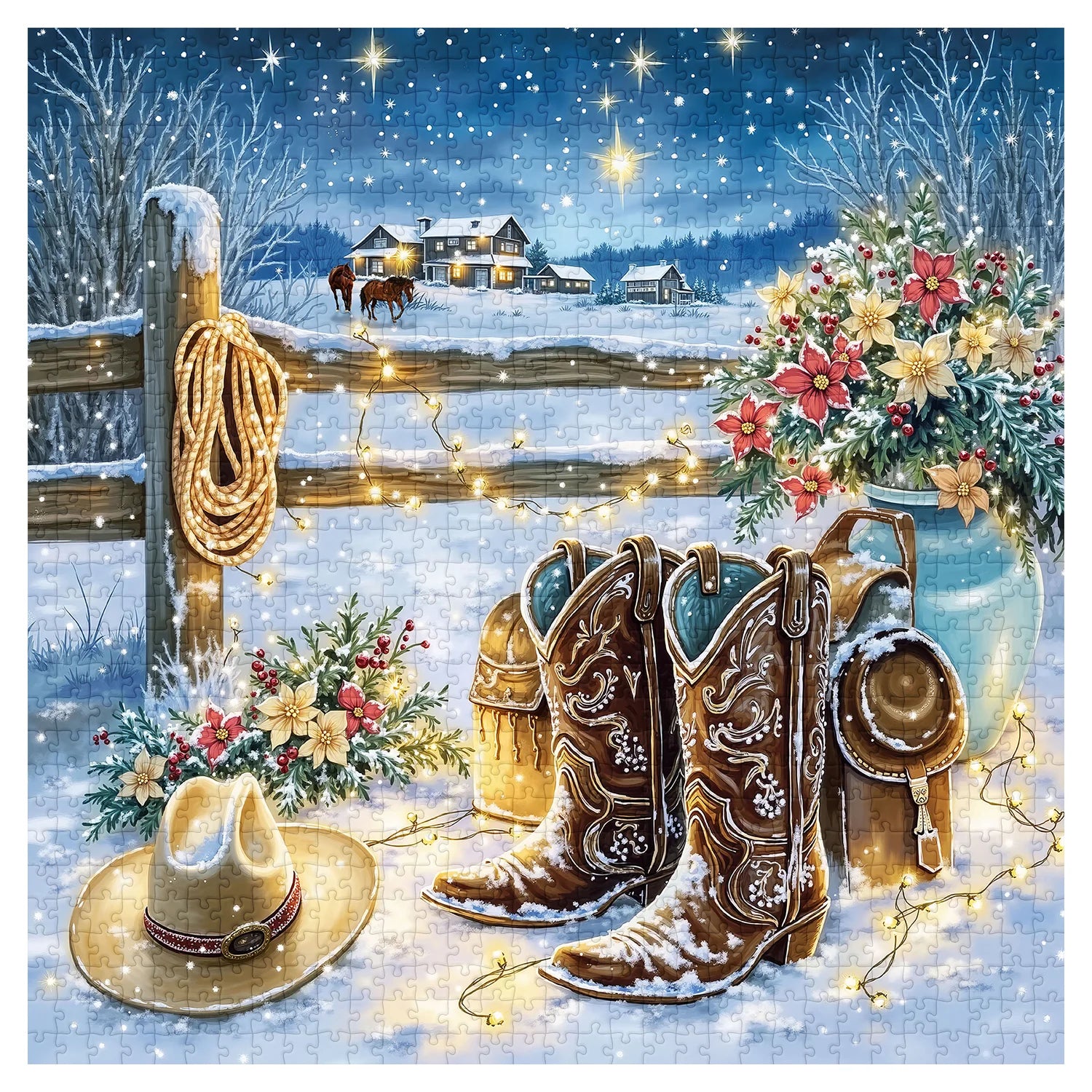 Snowy Night Ranch Puzzle 1000 Teile