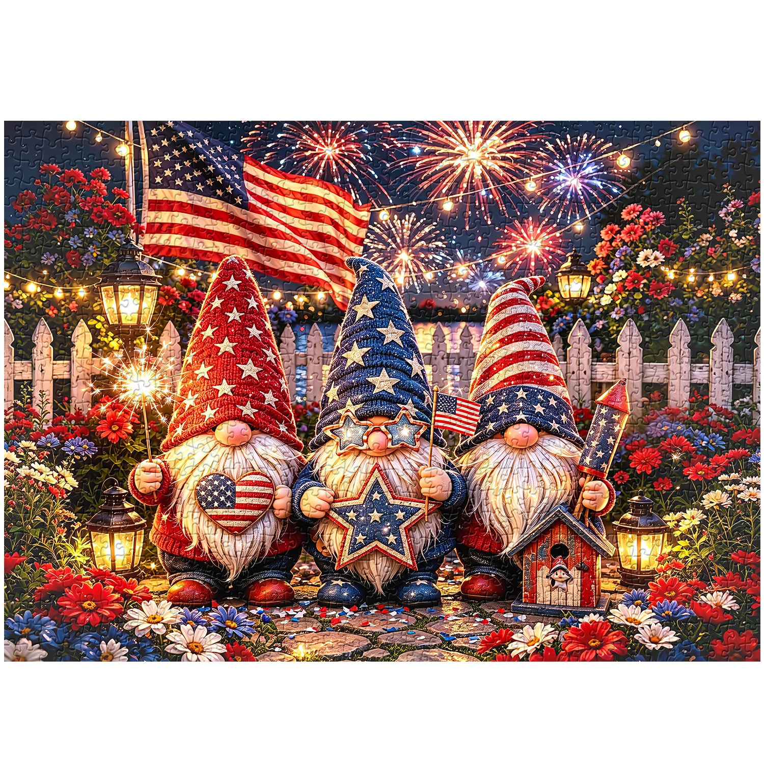 Firework & Flag Gnomes Jigsaw Puzzle 1000 Pieces