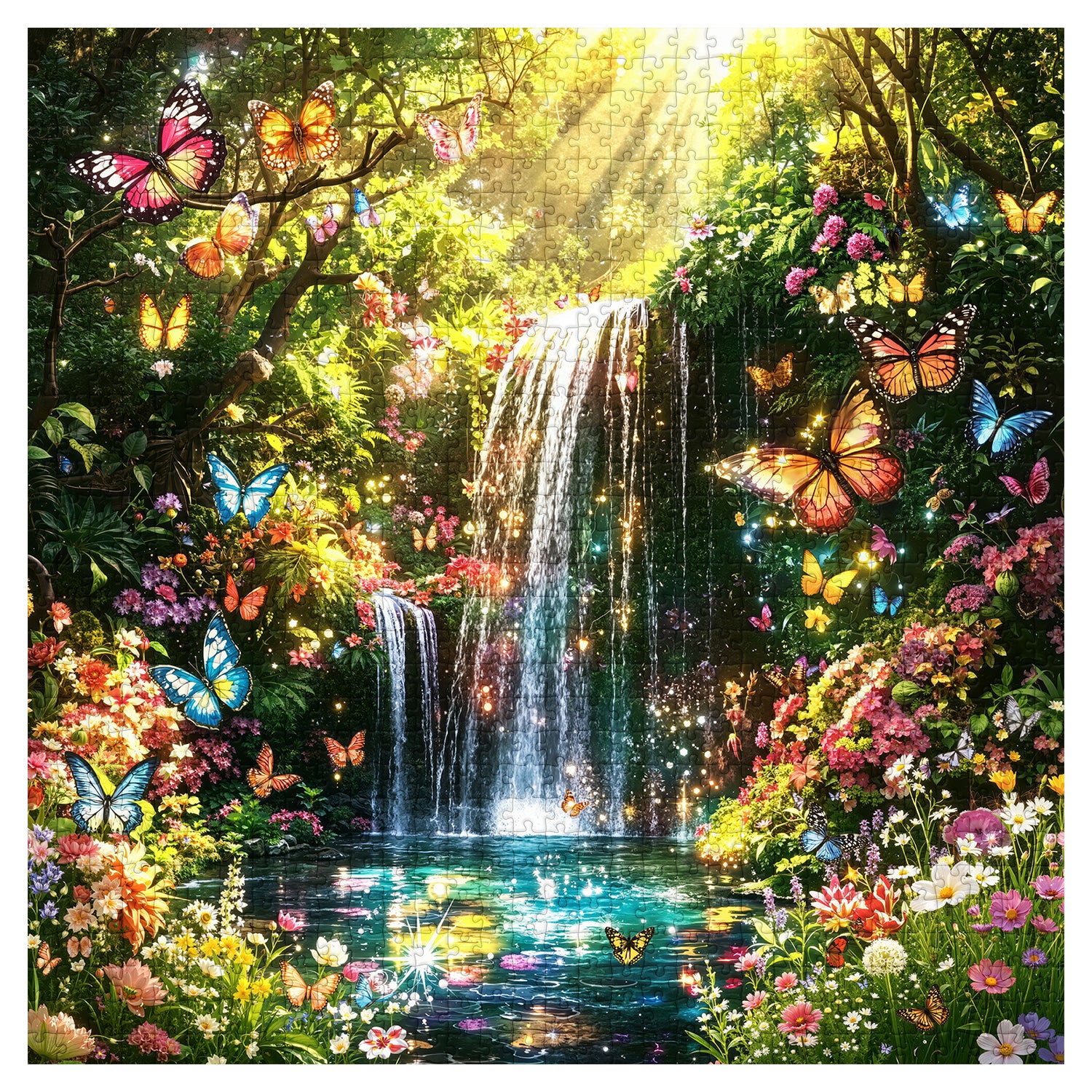 Wasserfall- und Schmetterlingsgarten-Puzzle, 1000 Teile