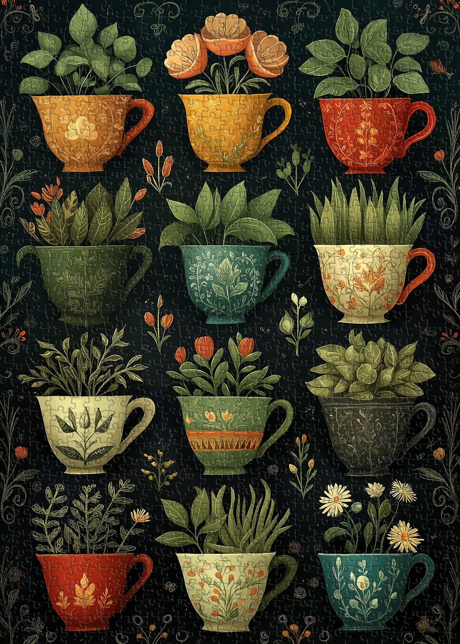 Pflanzenbeladene Tassen-Puzzle 1000 Teile