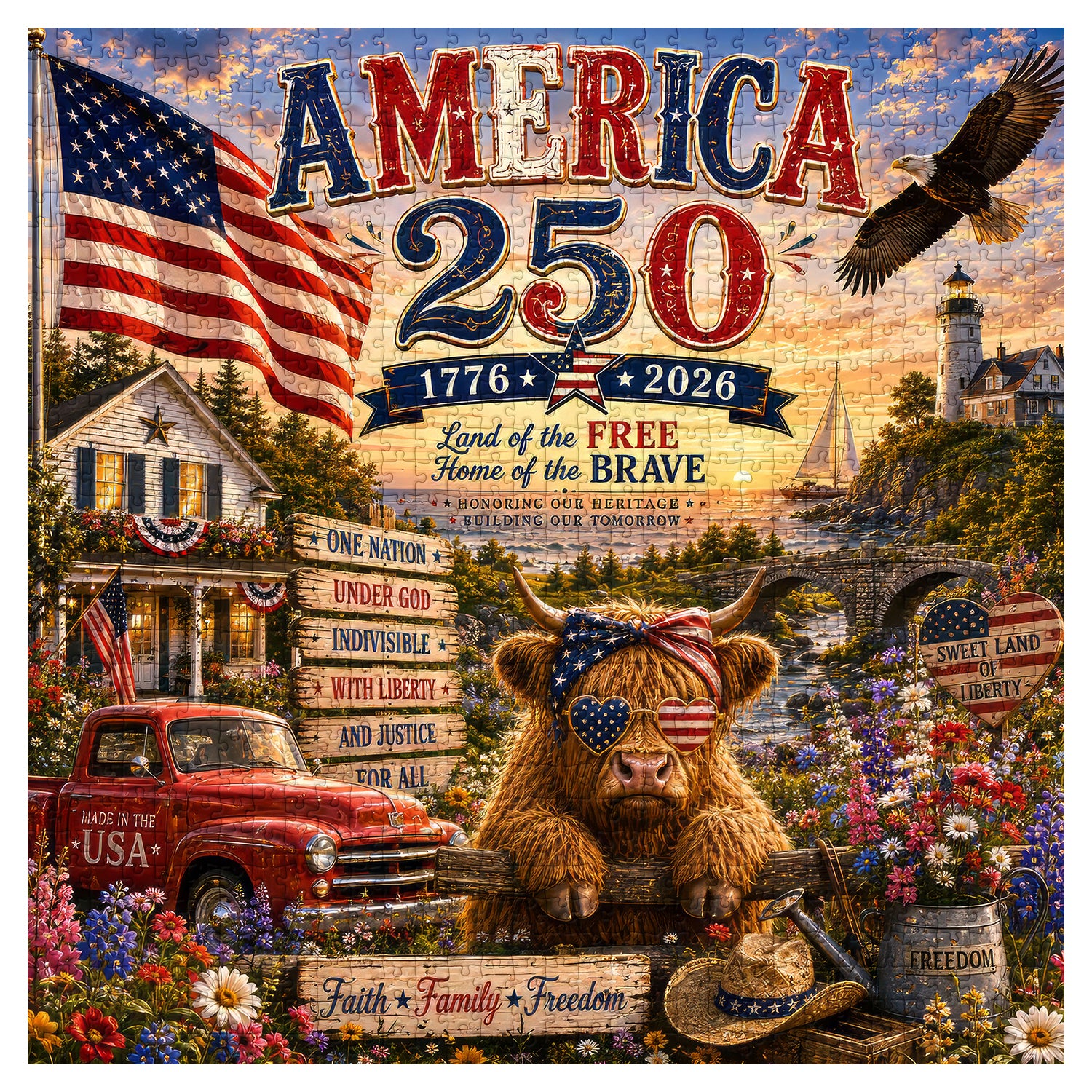 Patriotisches Hochlandkuh-Puzzle, 1000 Teile