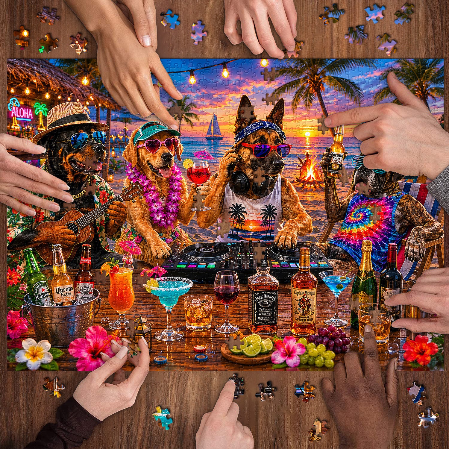 Tropische Hunde DJ Party Puzzle 1000 Teile