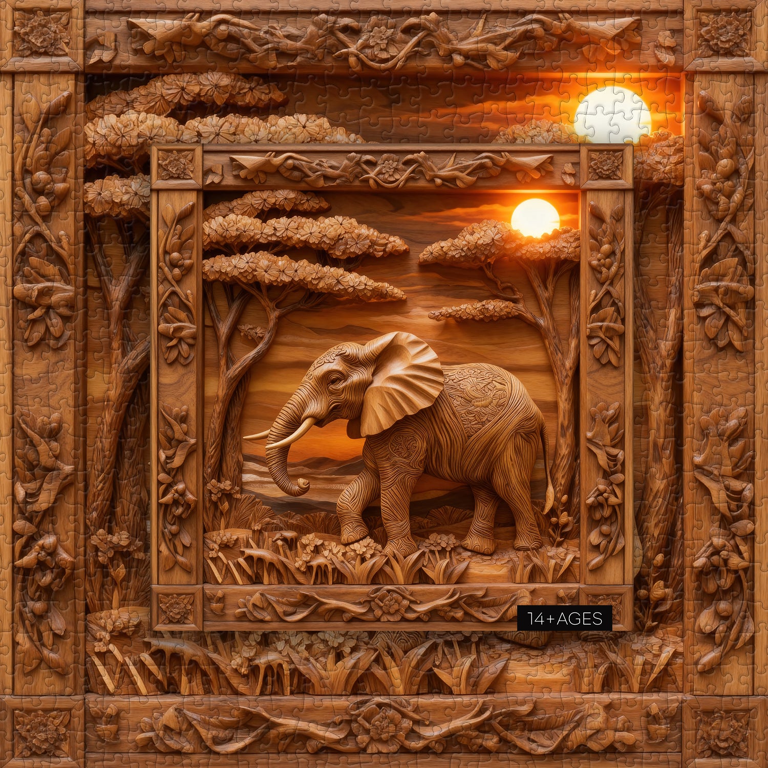 Wooden Elephant Sculpture Jigsaw Puzzle 1000 Pieces