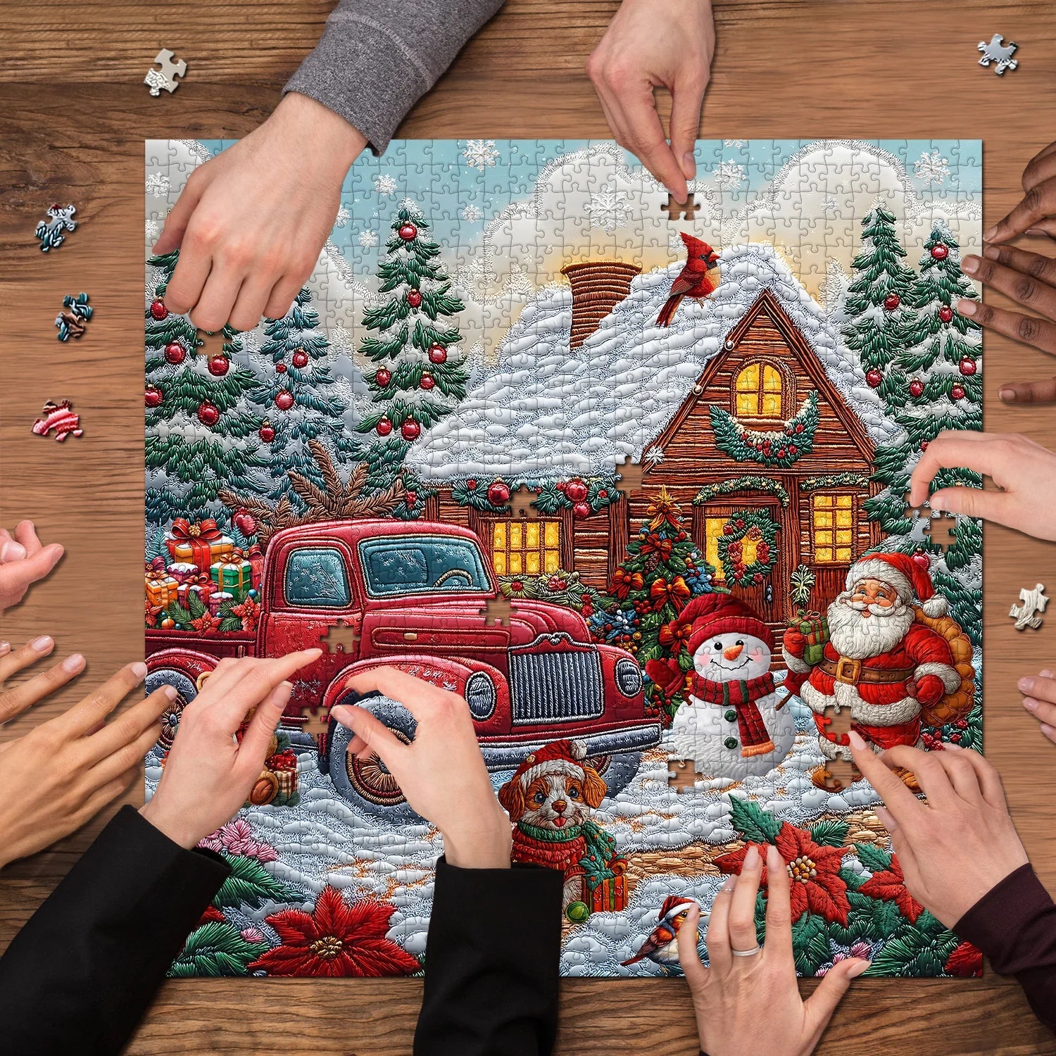Red Truck Christmas Cottage Jigsaw Puzzle 1000 Stücke