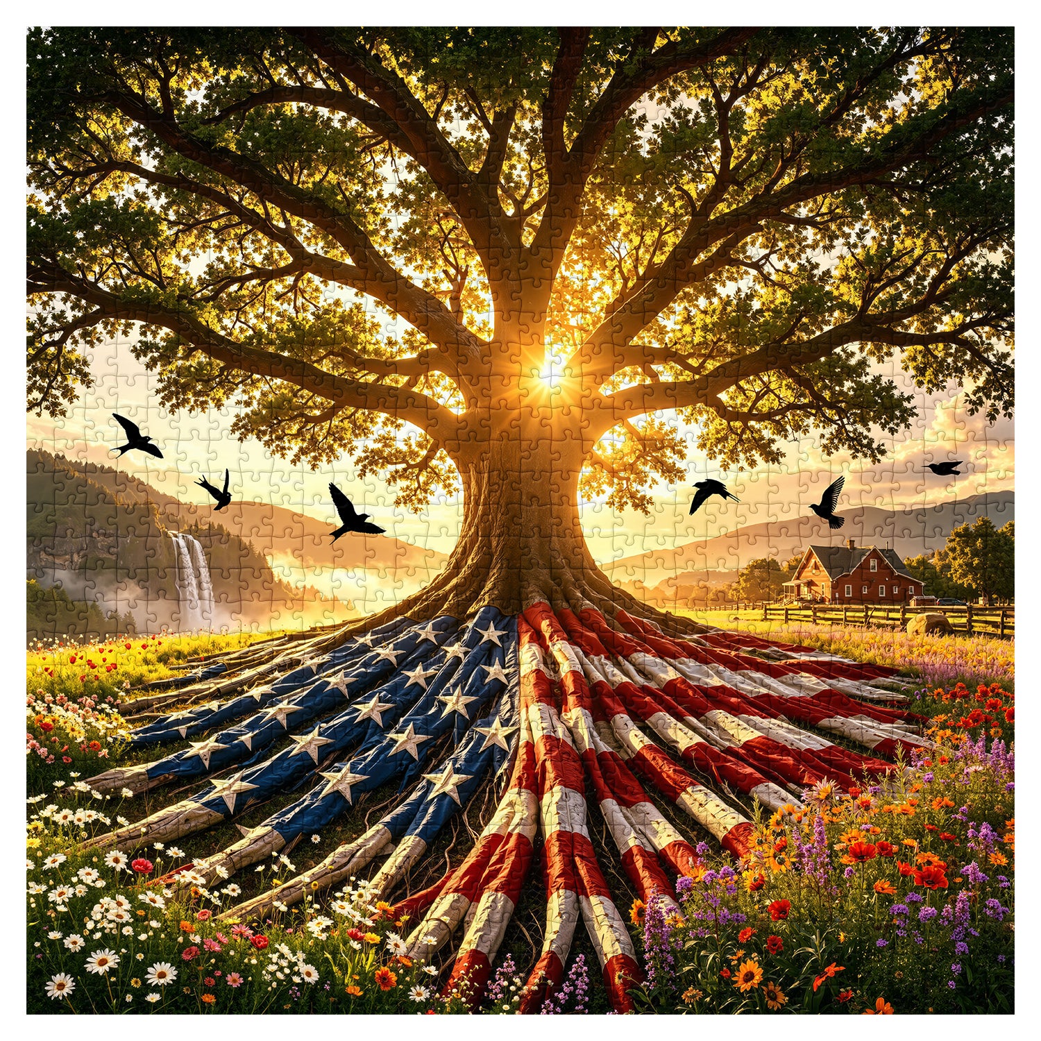 Flag Roots Sunset Oak Puzzle 1000 Teile