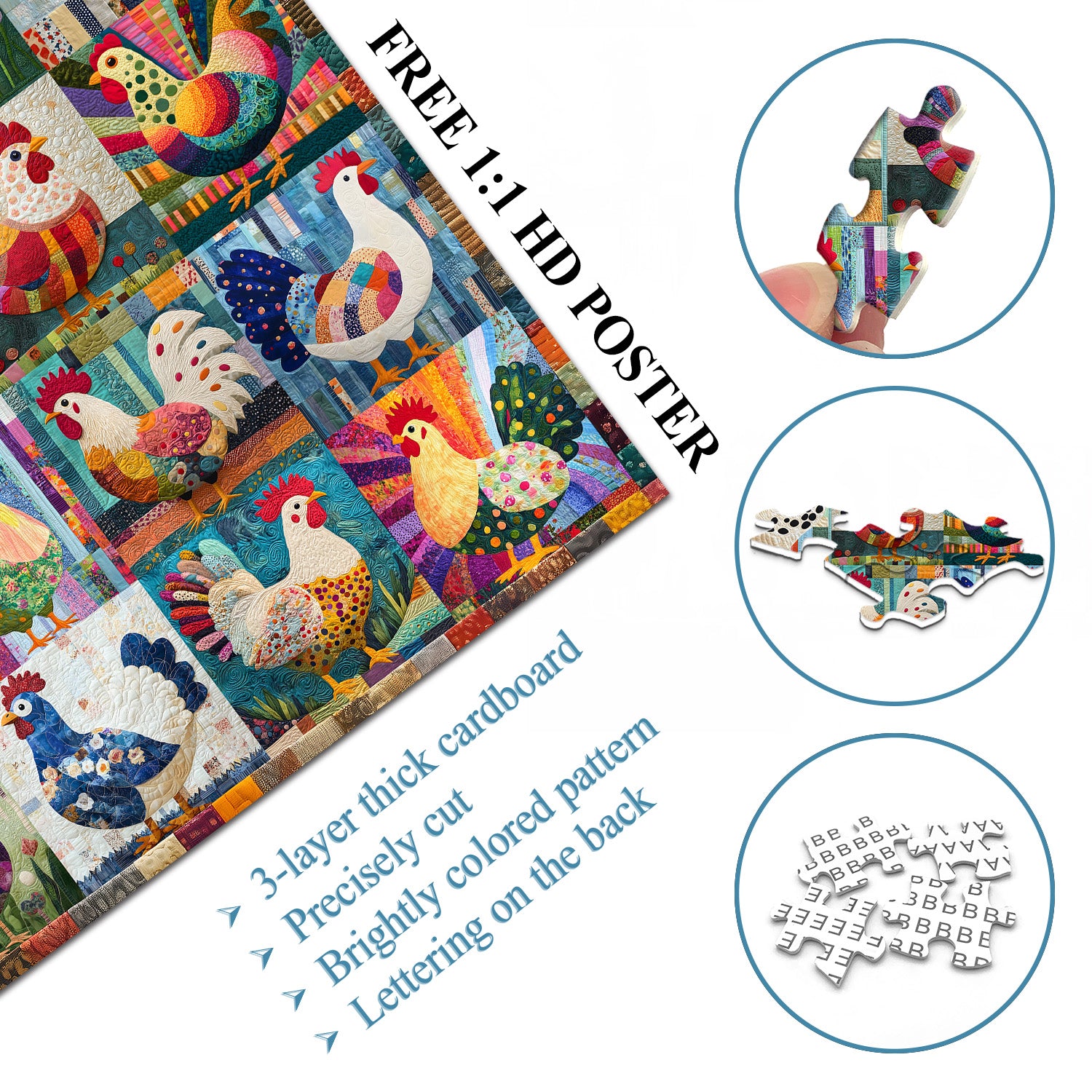 Patchwork-Hühner-Puzzle, 1000 Teile