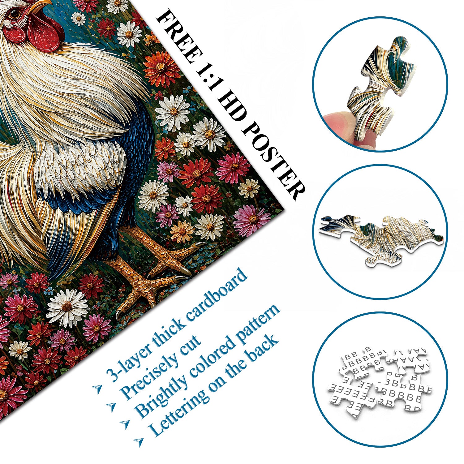 Colorful Rooster Jigsaw Puzzle 1000 Pieces