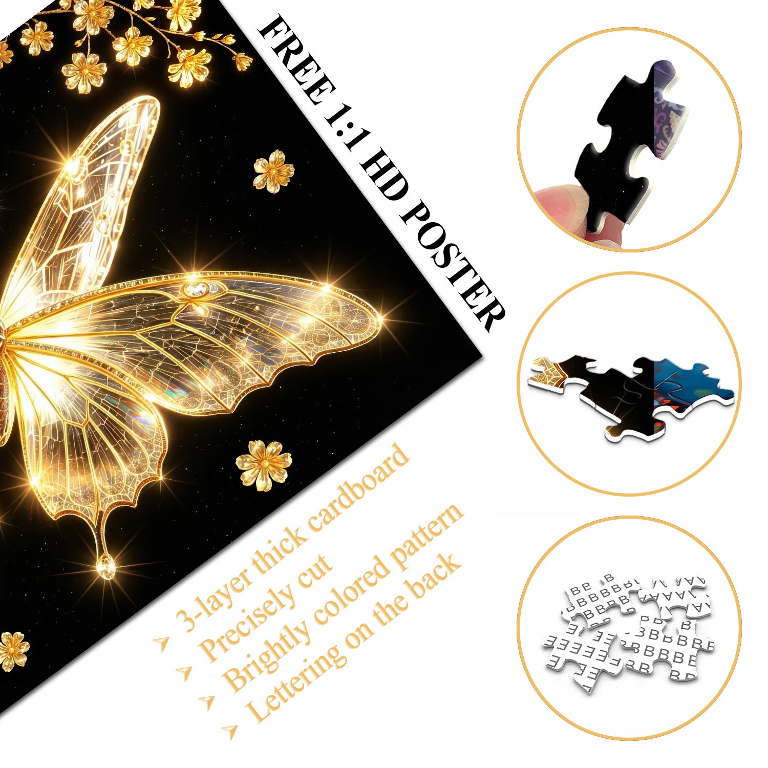 Golden Crystal Butterfly Jigsaw Puzzle 1000 Pieces