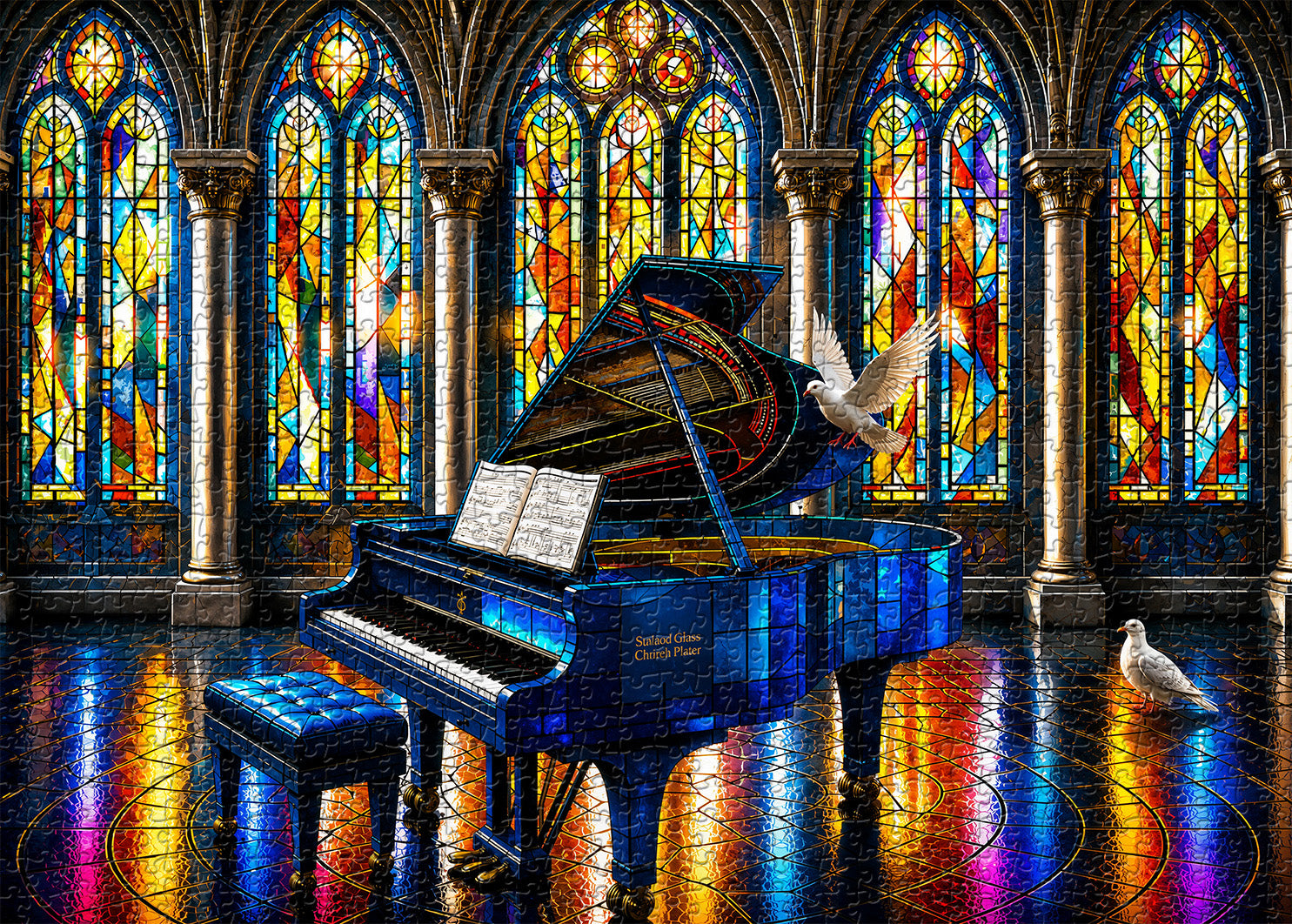 Puzzle „Gotische Kirche und Klavier“, 1000 Teile