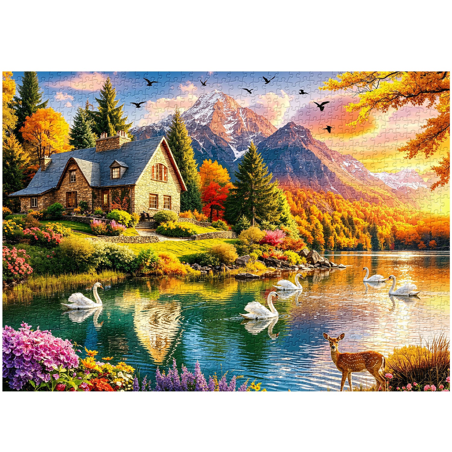 Mountain Lake Cottage Jigsaw Puzzle 1000 Pieces