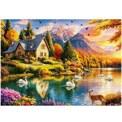 Mountain Lake Cottage Jigsaw Puzzle 1000 Pieces