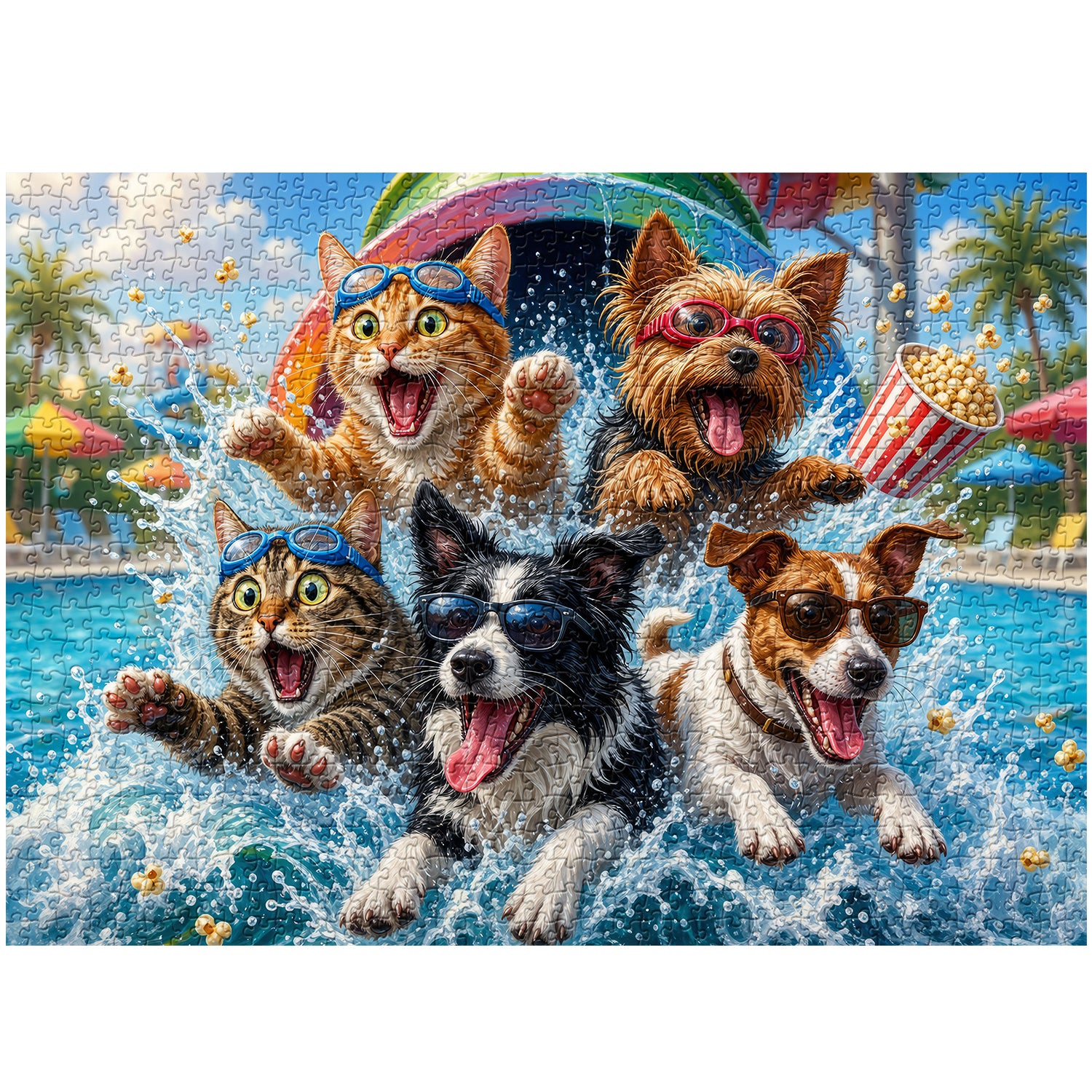 Cute Pet Pool Party Jigsaw Puzzle 1000 Pieces