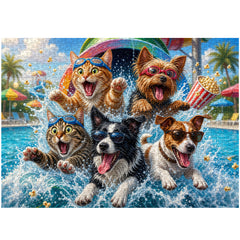 Cute Pet Pool Party Jigsaw Puzzle 1000 Pieces