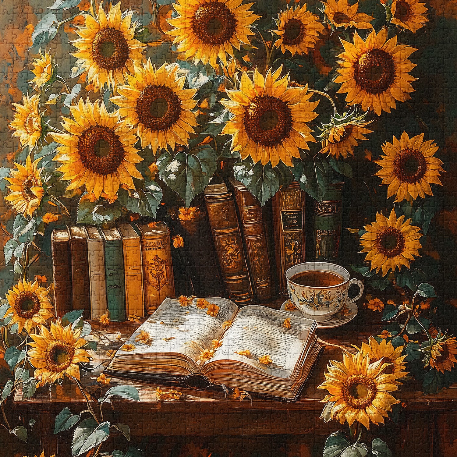 Reading Among Sunflowers Jigsaw Puzzle 1000 Pieces