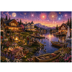 Lakeside Firework Glow Jigsaw Puzzle 1000 Pieces