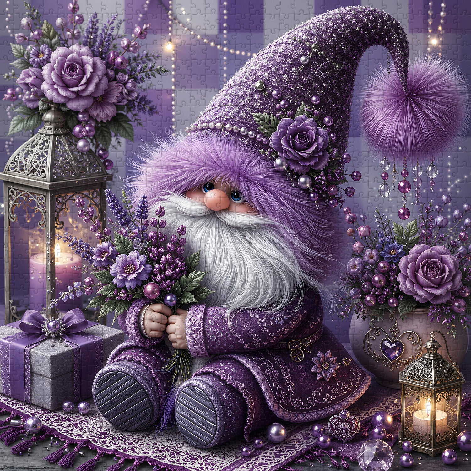 Purple Floral Gnome Jigsaw Puzzle 1000 Pieces