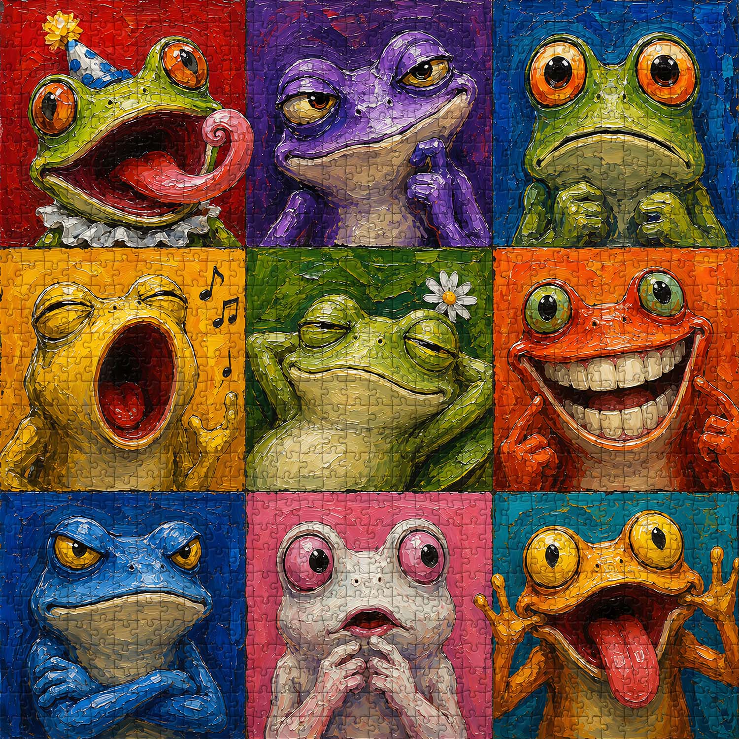 Bunte Froschgesichter Puzzle 1000 Teile