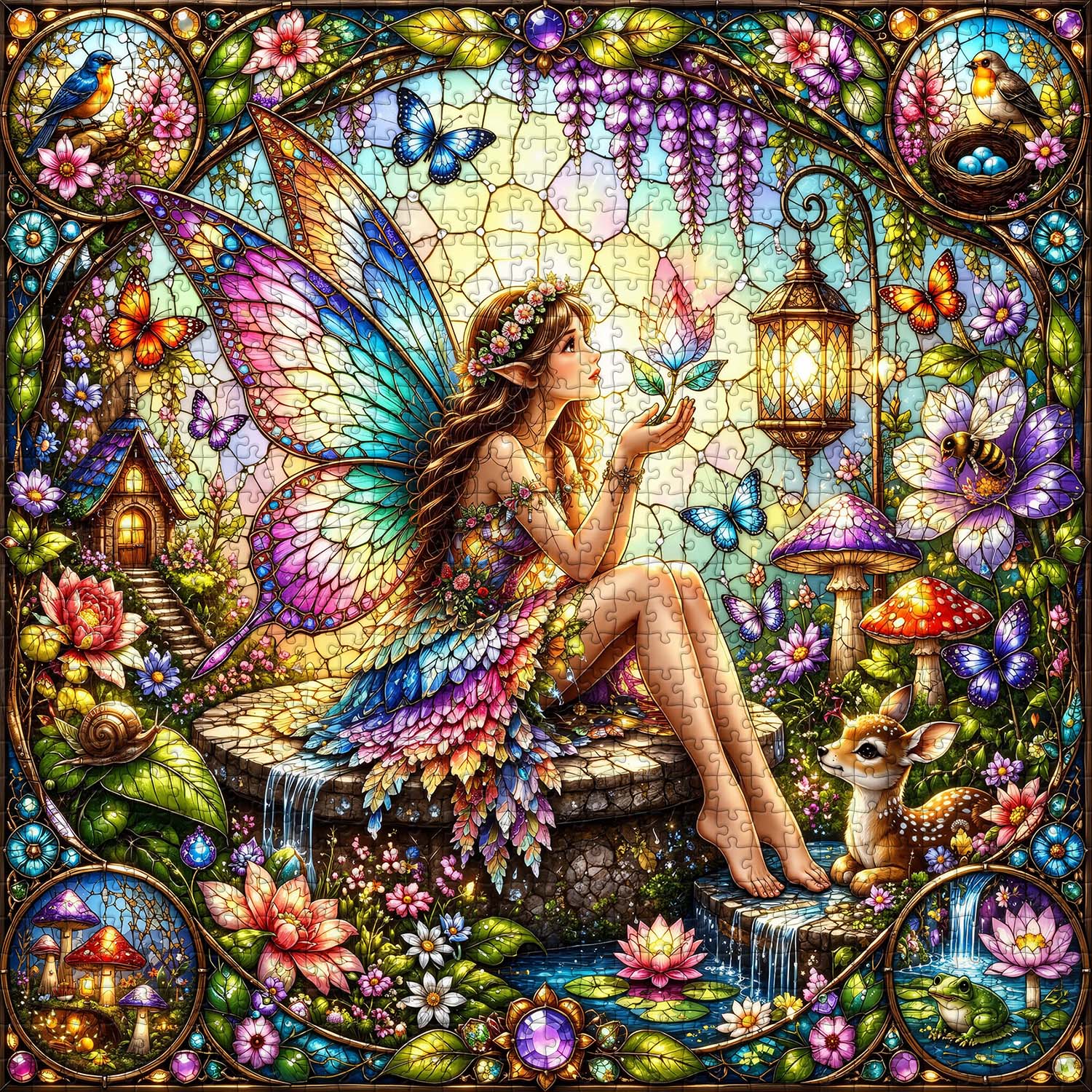 Buntglas-Feen-Puzzle, 1000 Teile