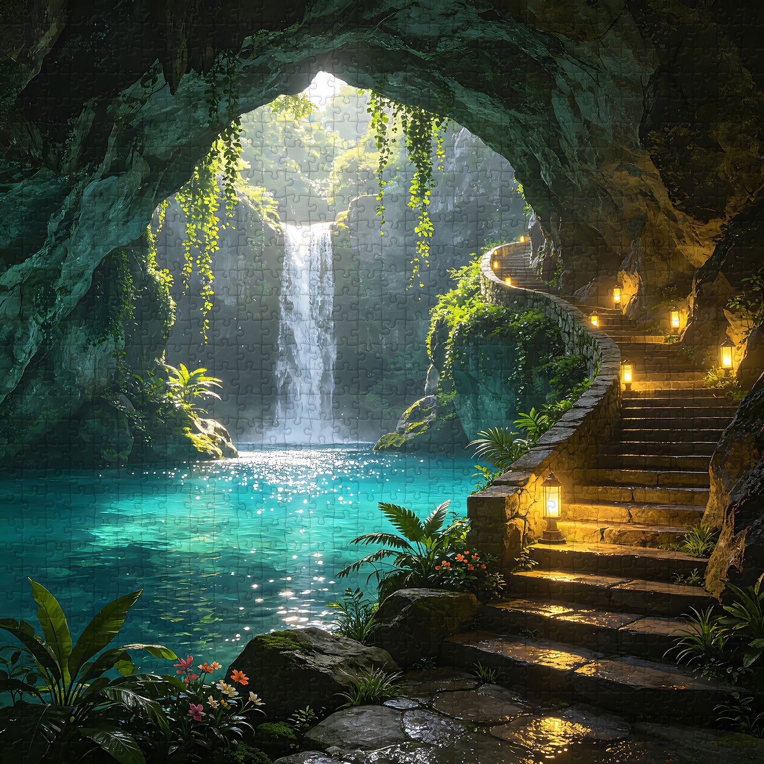 Türkisfarbenes Pool-Grotto-Puzzle, 1000 Teile