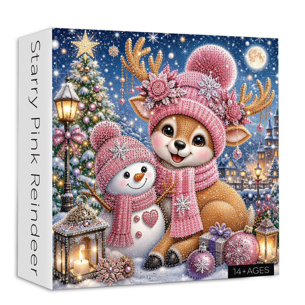 Sternenklares rosa Rentier-Puzzle, 1000 Teile