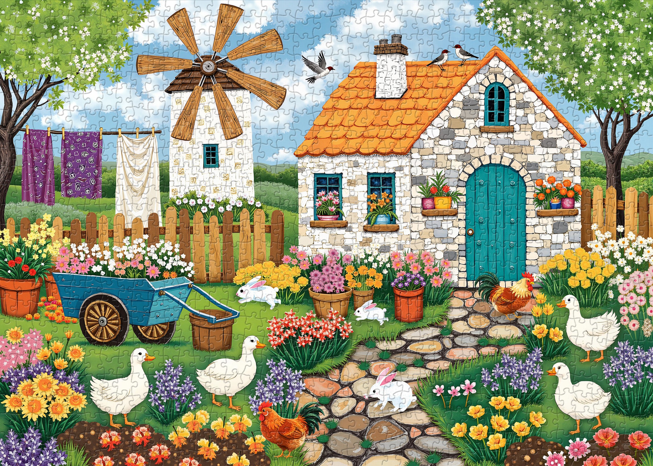 Windmill Pet Courtyard Jigsaw Puzzle 1000 Pieces