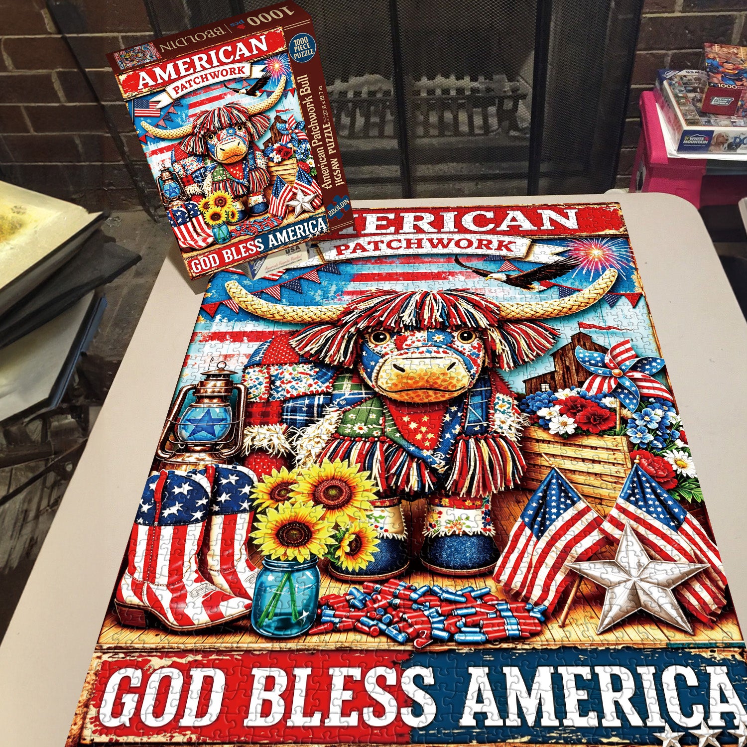American Patchwork Bull Jigsaw Puzzle 1000 Pieces