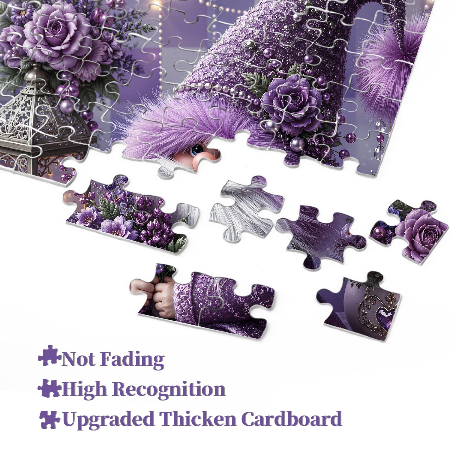 Purple Floral Gnome Jigsaw Puzzle 1000 Pieces