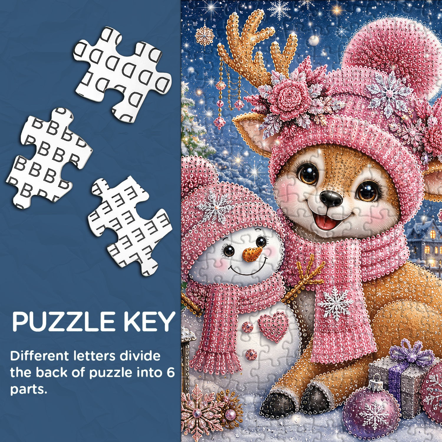 Sternenklares rosa Rentier-Puzzle, 1000 Teile