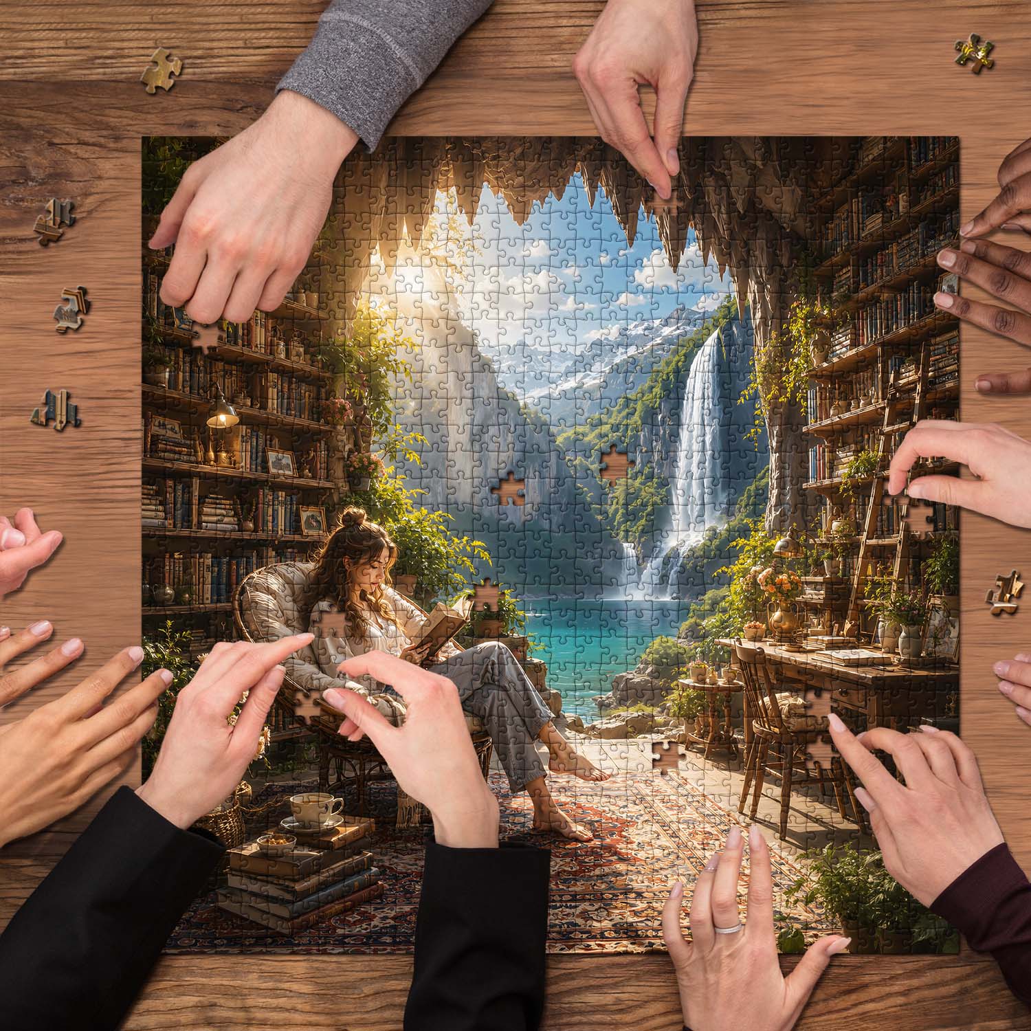 Mountain Waterfall Library Jigsaw Puzzle 1000 Pieces