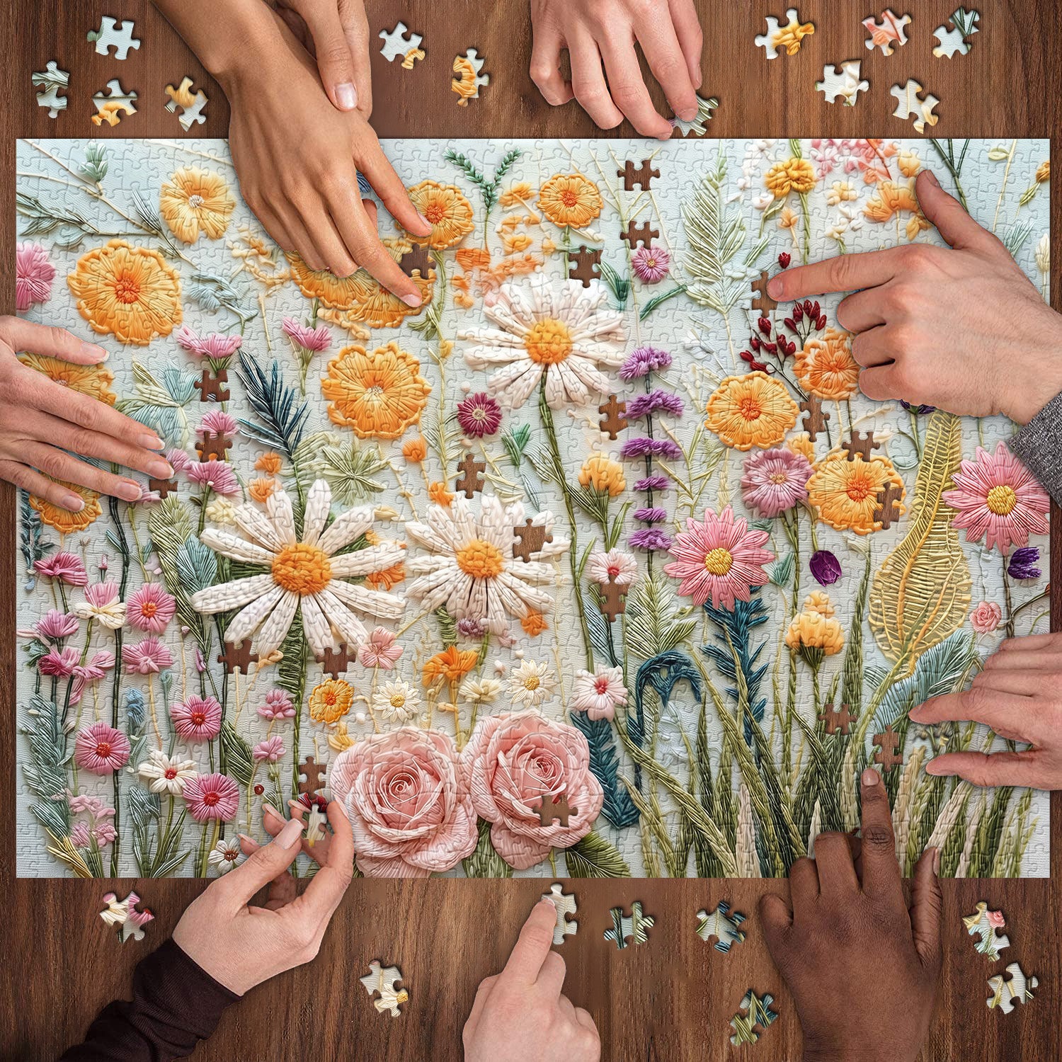Embroidered Flowers Jigsaw Puzzle 1000 Pieces