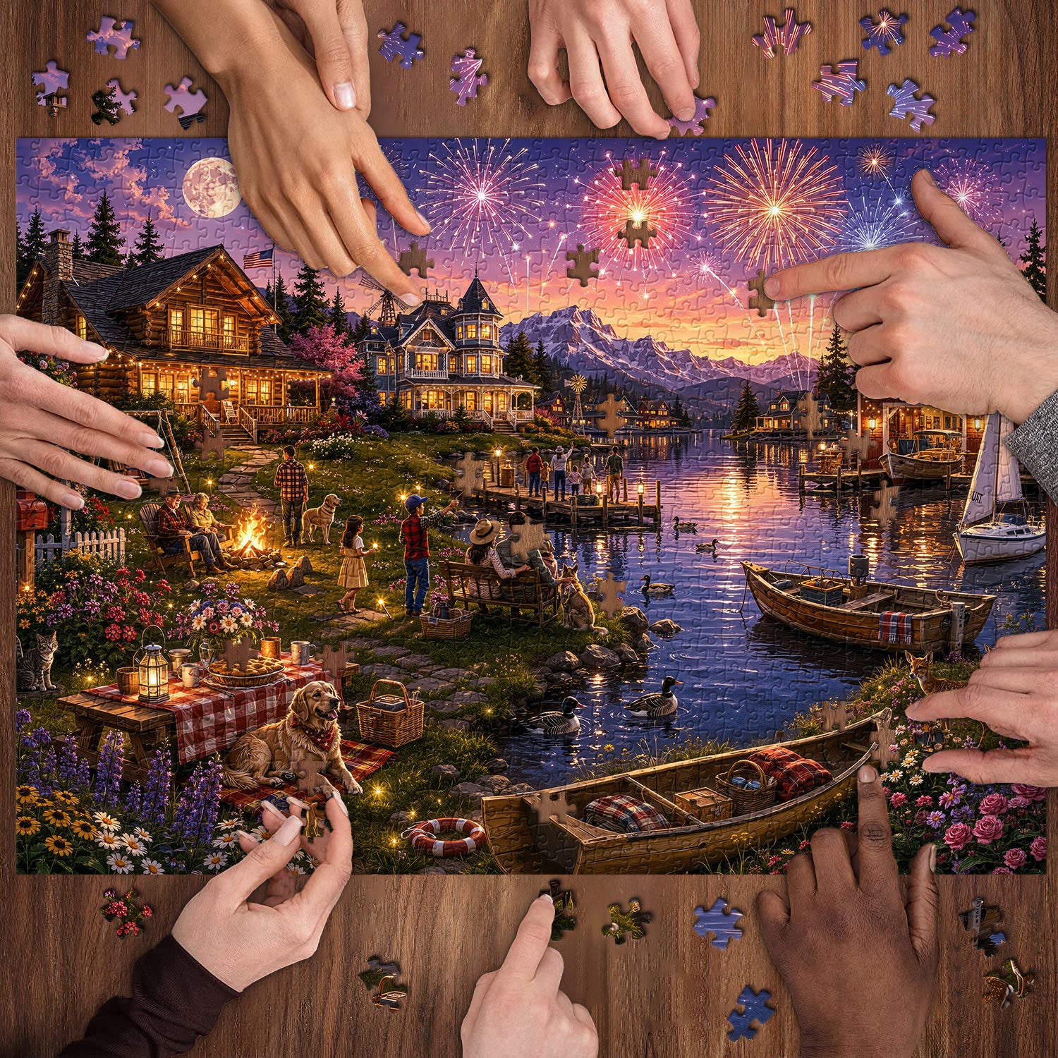 Lakeside Firework Glow Jigsaw Puzzle 1000 Pieces