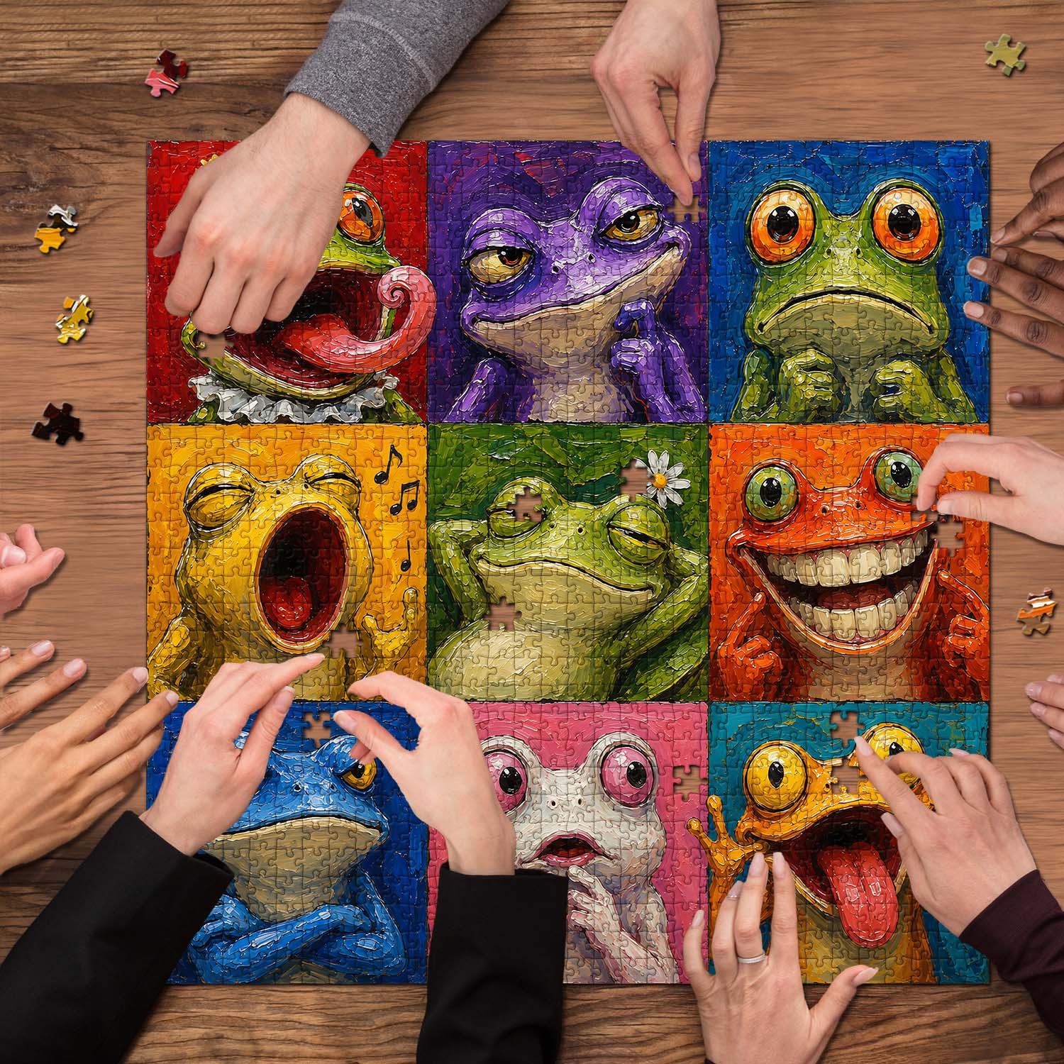 Bunte Froschgesichter Puzzle 1000 Teile